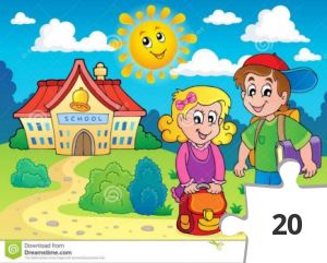 Jigsaw puzzle - dos-niños-acercan-la-escuela-52790360