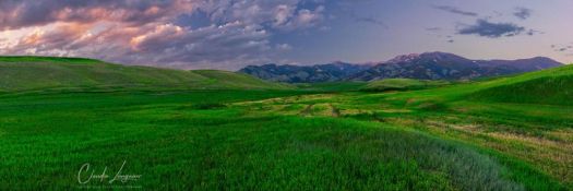 Claudia Lungauer- A Small Towns Treasure  Panorama of Bridger Range Mountains in Bozeman, Montana at sunset